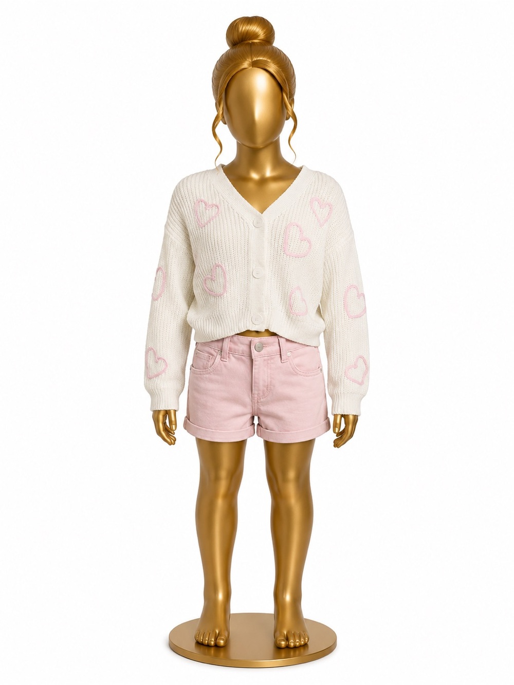 No Comment Girls Cream Heart Sweater Button Cardigan Size M 10/12